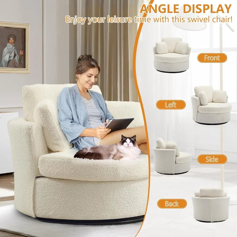 Swivel Barrel Accent Chair Set of 2, 40'' W Teddy Oversized Round Chair, 360° Rotating Modern Upholstered Armchair, Comfy Single