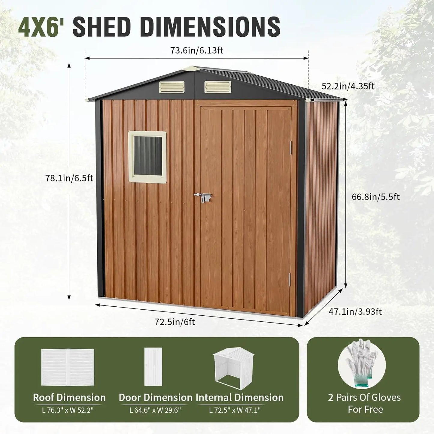 Outdoor Storage Shed 6x4 Ft, Lockable Metal Garden Shed with Window, Tool Shed Tiny House Vertical Storage Building ,Patio, Bike