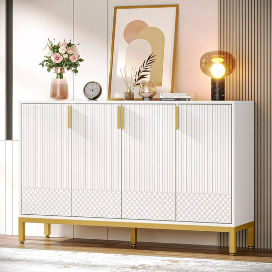 Modern 59 Inch Console Buffet Cabinet With Gold Metal Base