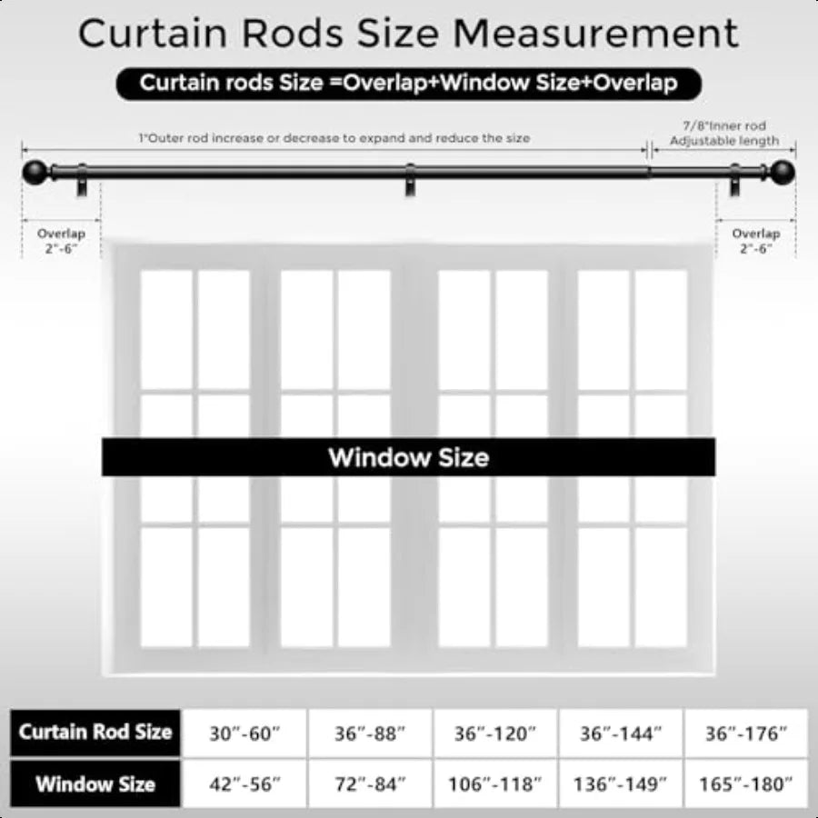 Black Curtain Rods Windows 48 to 84 Inch Heavy Duty