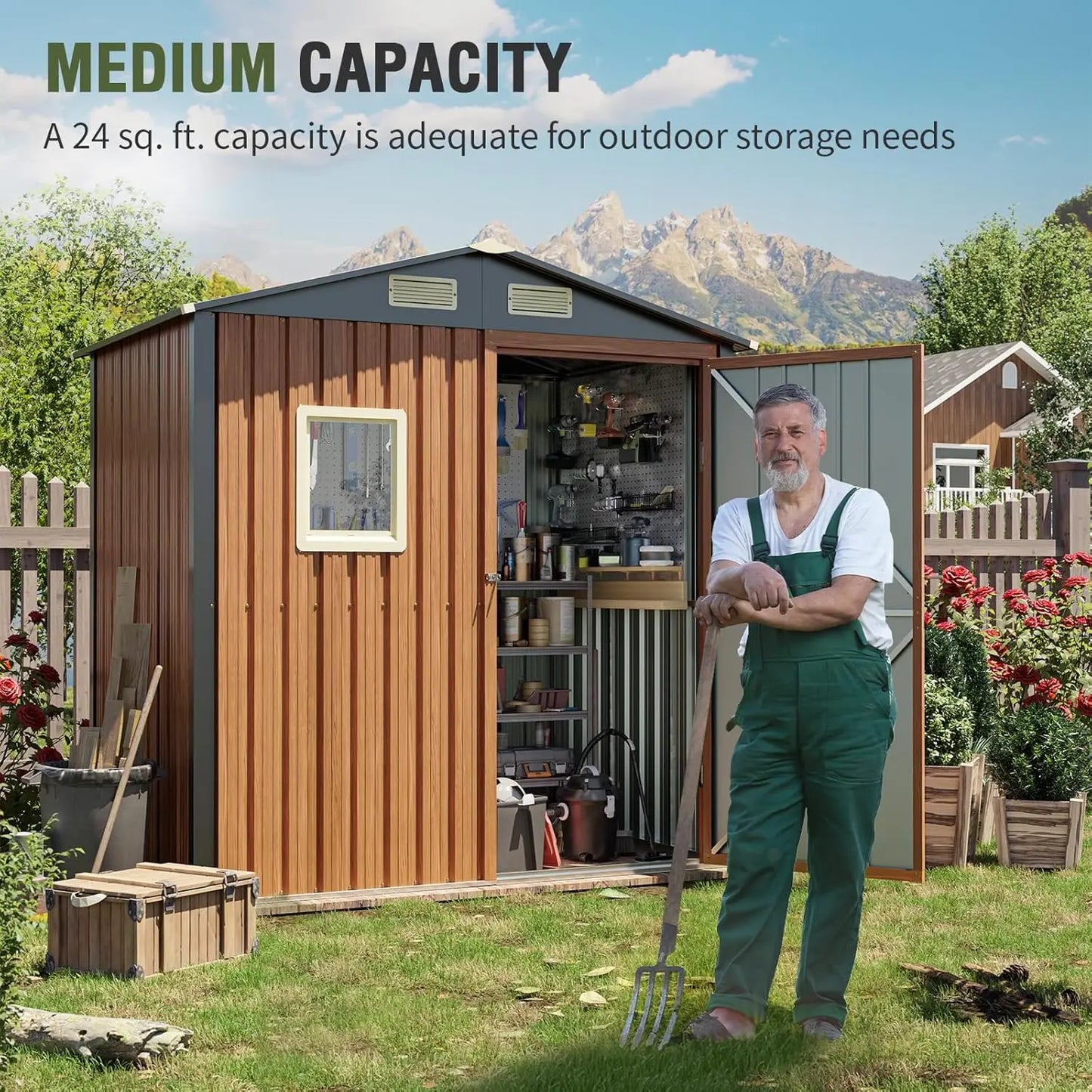Outdoor Storage Shed 6x4 Ft, Lockable Metal Garden Shed with Window, Tool Shed Tiny House Vertical Storage Building ,Patio, Bike