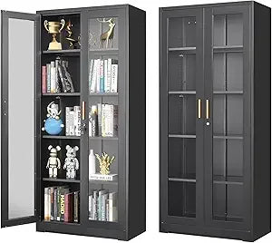 Glass Display Cabinet With Led Lights White Curio 66