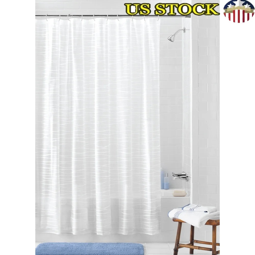 Waterproof PEVA Shower Curtain Set With Wave Design And Hooks