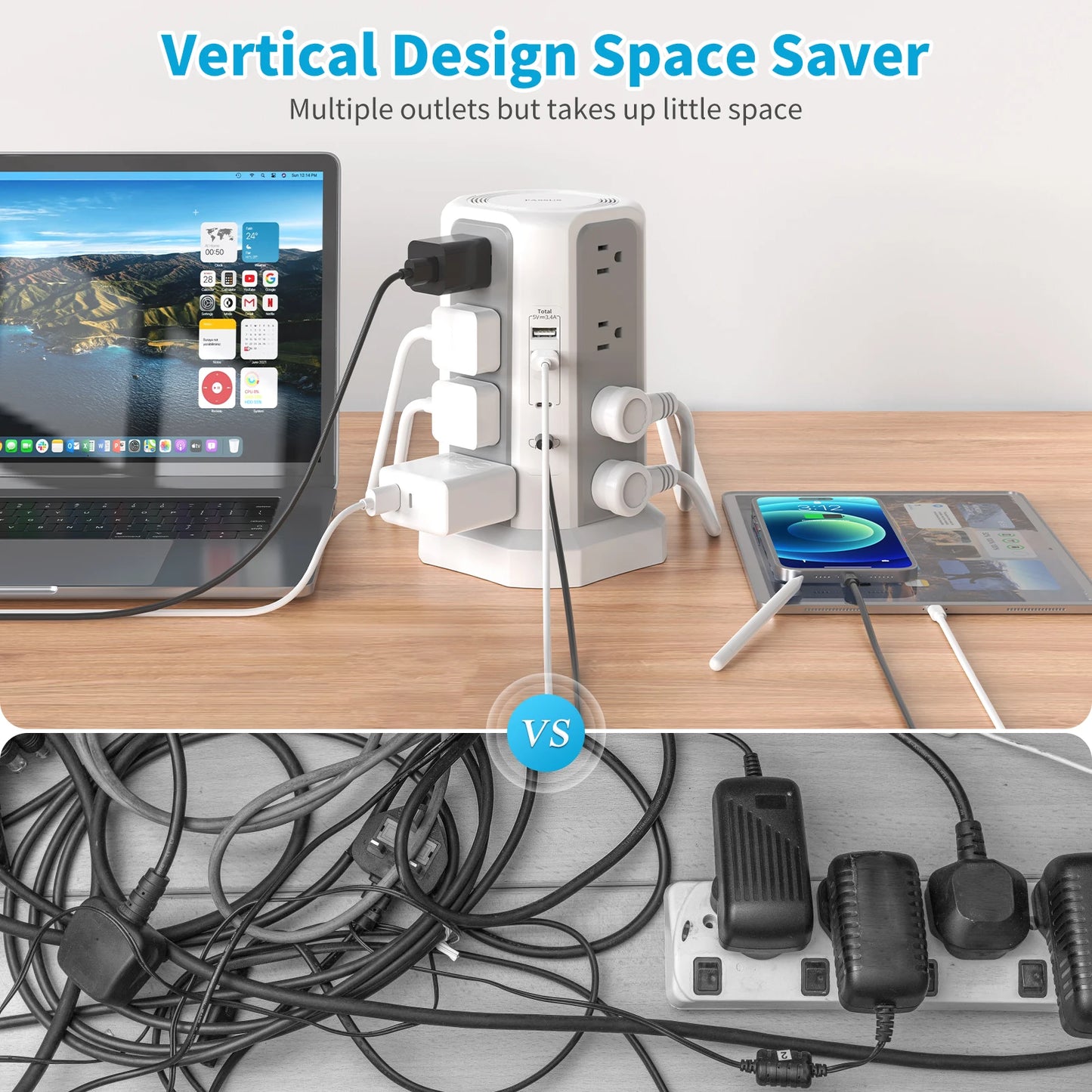 US 4 Layer Extension Tower Plug Board PD Fast Charge