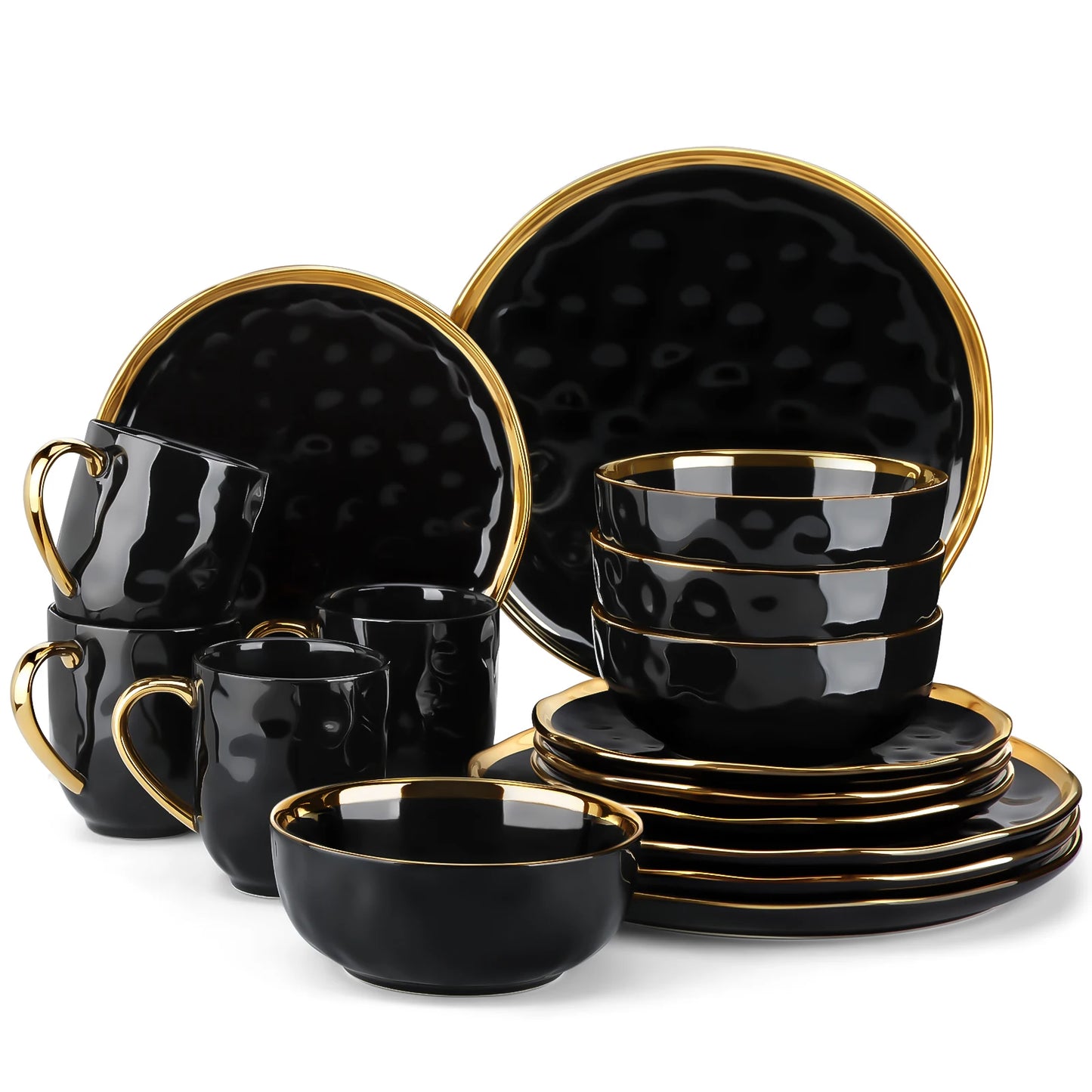Black Porcelain Dinnerware With Gold Trim 16 And 32 Pieces