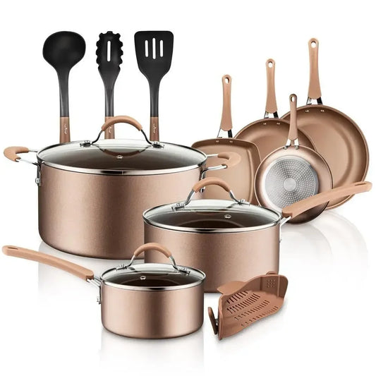 14 Piece Aluminum Nonstick Cookware Set With Cool Touch Handles