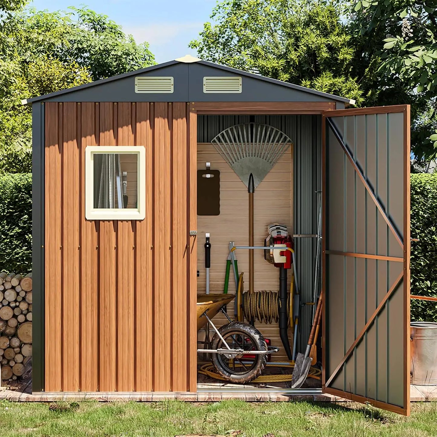 Outdoor Storage Shed 6x4 Ft, Lockable Metal Garden Shed with Window, Tool Shed Tiny House Vertical Storage Building ,Patio, Bike