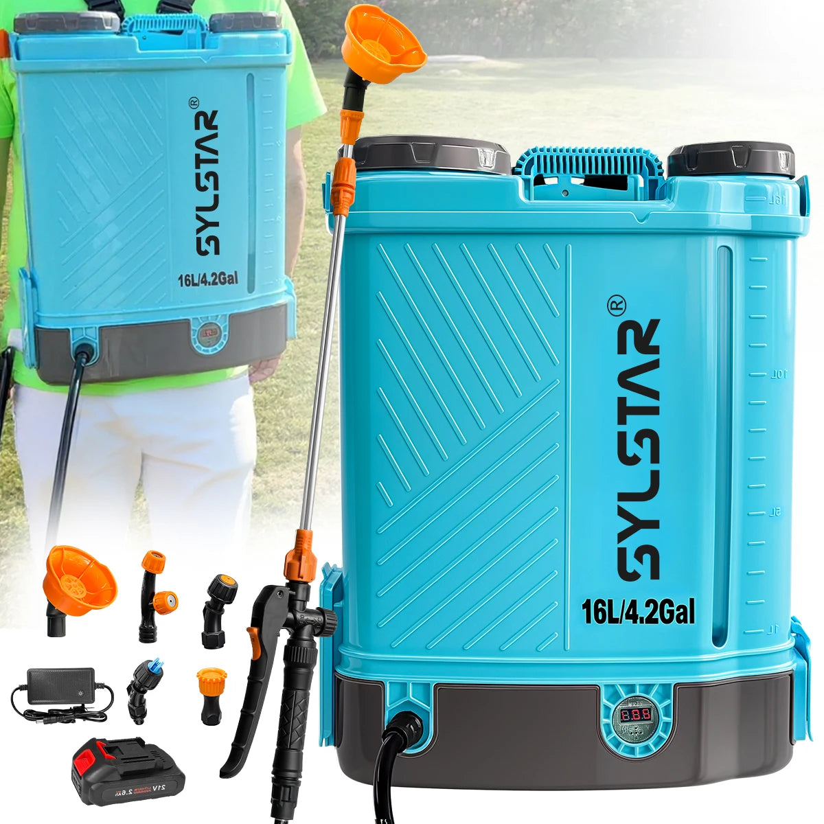 4 Gallon Battery Powered Backpack Sprayer With 5 Nozzles
