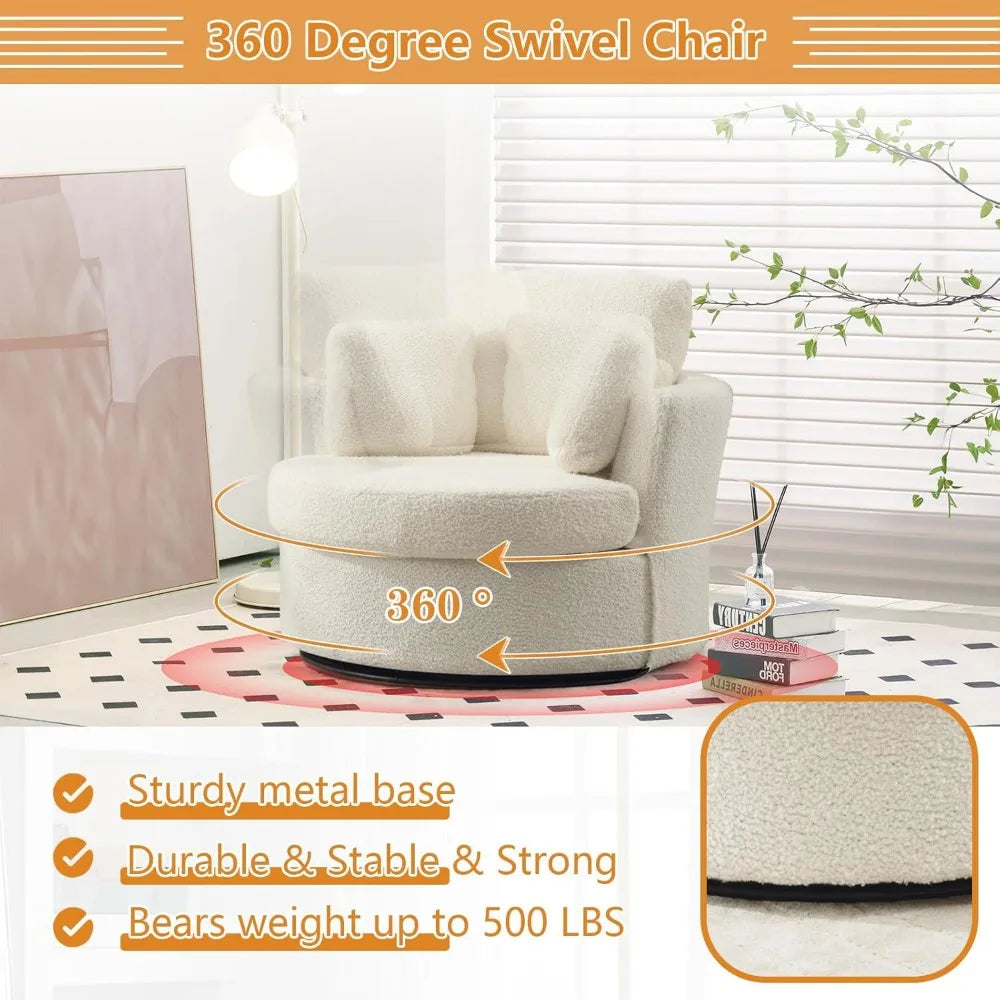 Swivel Barrel Accent Chair Set of 2, 40'' W Teddy Oversized Round Chair, 360° Rotating Modern Upholstered Armchair, Comfy Single