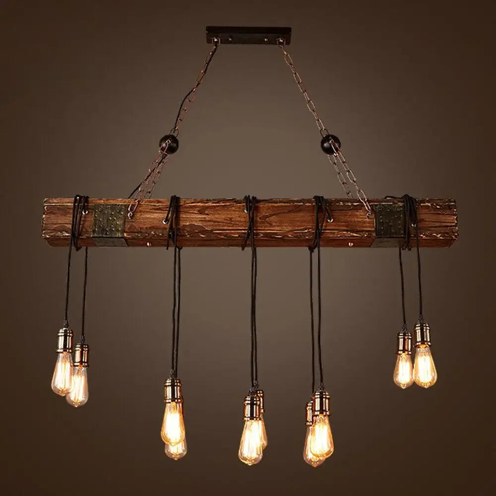Rustic Wooden Beam Pendant Light For Pool Table Island