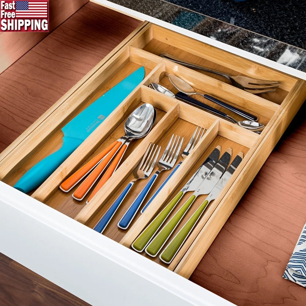 Expandable Bamboo Kitchen Drawer Organizer For Utensils