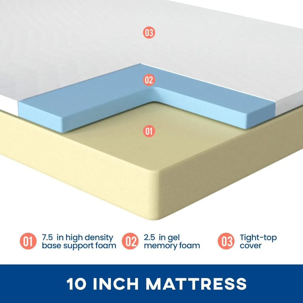Queen Memory Foam Mattress 10 Inch Medium Firm Bed In Box