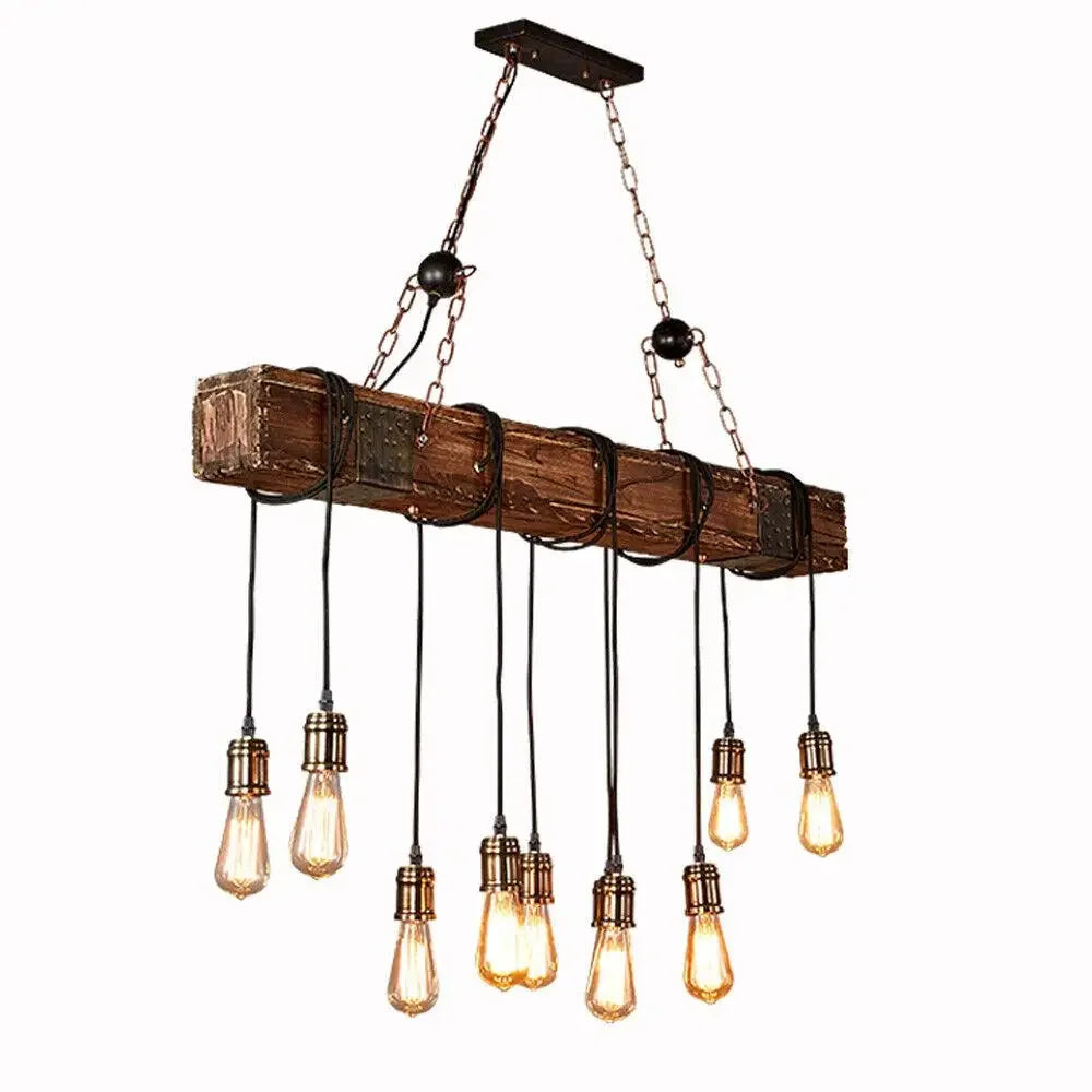 Rustic Wooden Beam Pendant Light For Pool Table Island