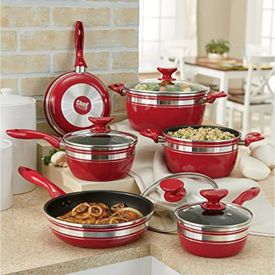 10Piece Chef Tested Banded Cookware Set Red