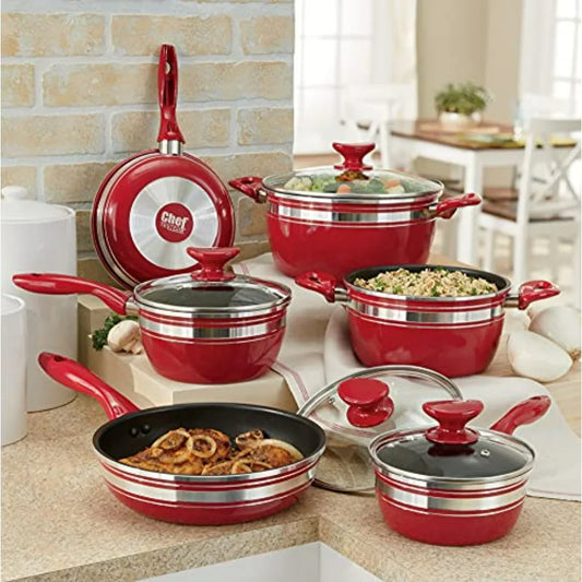 10Piece Chef Tested Banded Cookware Set Red
