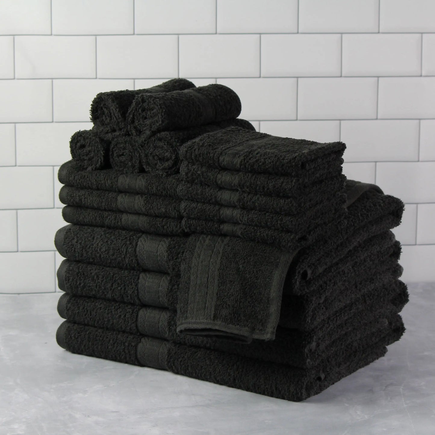 18 Piece Cotton Towel Set Black Bath Hand Towels Washcloths
