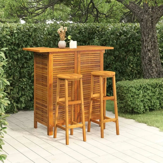 Natural Acacia Wood Garden Bar Set 3 Piece Outdoor Patio