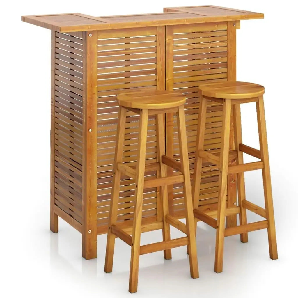 Natural Acacia Wood Garden Bar Set 3 Piece Outdoor Patio