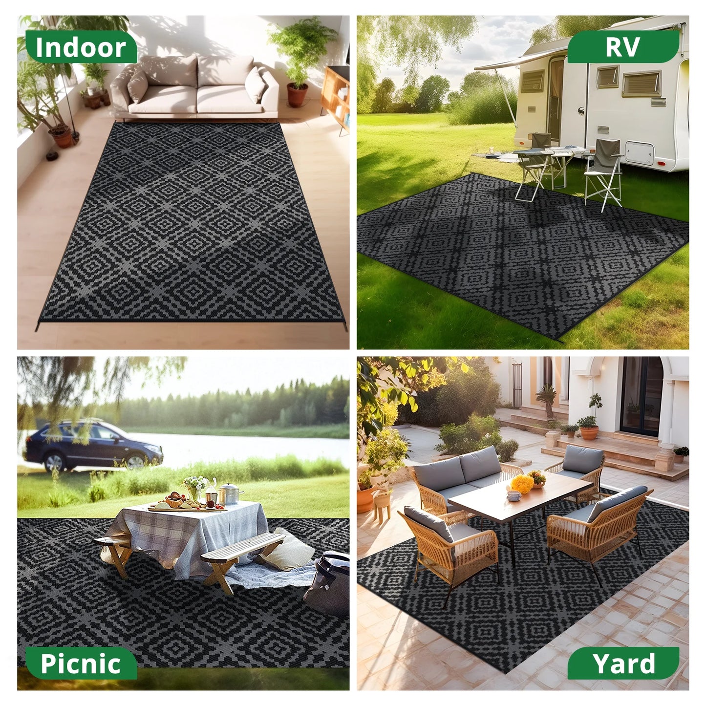 Waterproof Outdoor Camping Rug 6x9FT Reversible PVC Mat