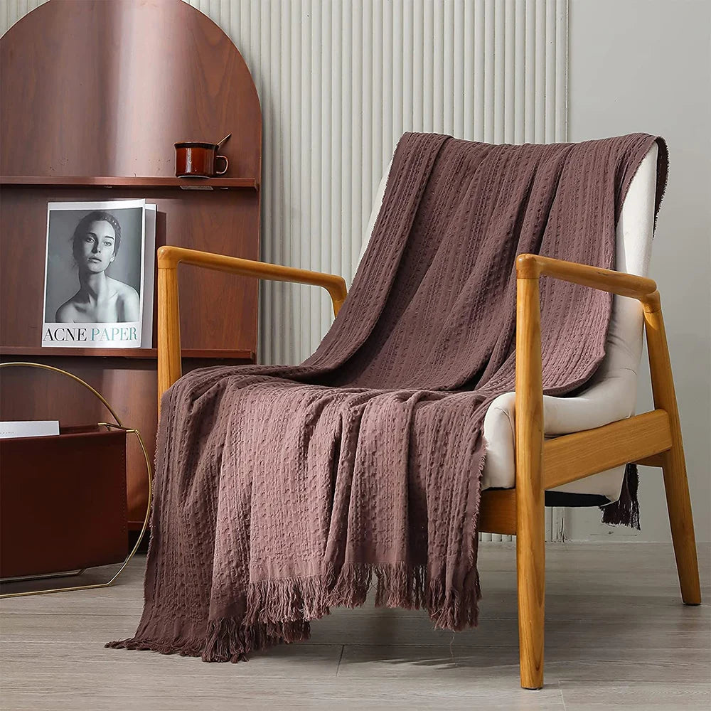 Simple Opulence Winter Cotton Throw Blanket Tassels