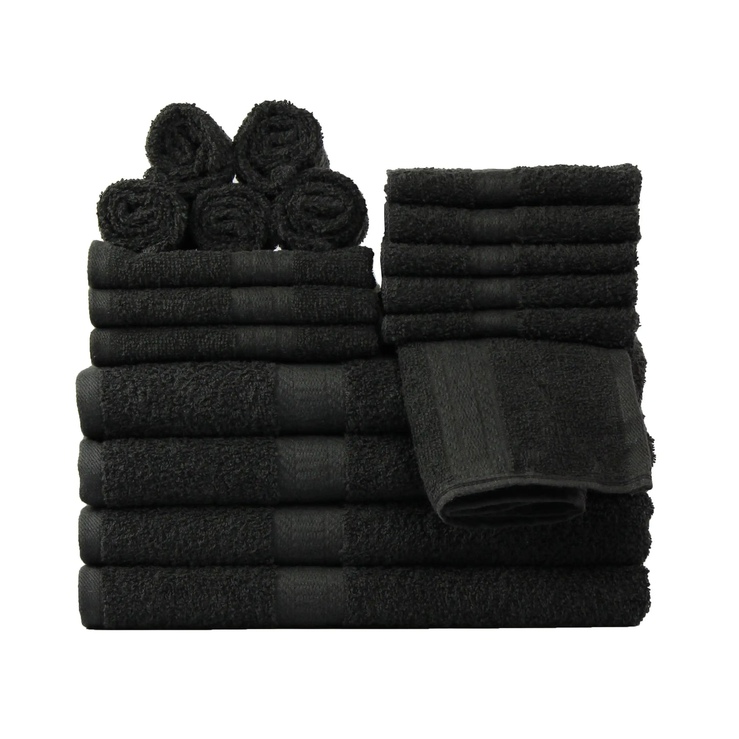 18 Piece Cotton Towel Set Black Bath Hand Towels Washcloths