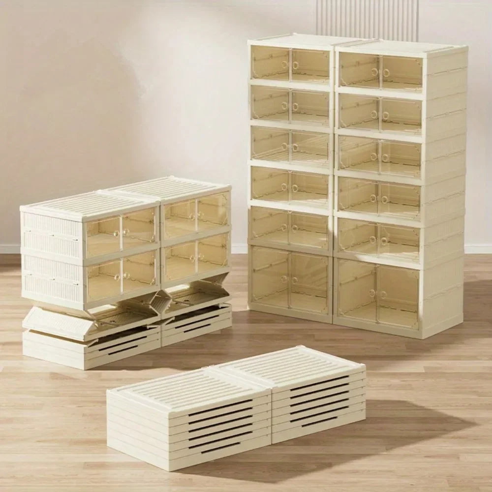 Portable Folding Shoe Organizer With Clear Door For Closet