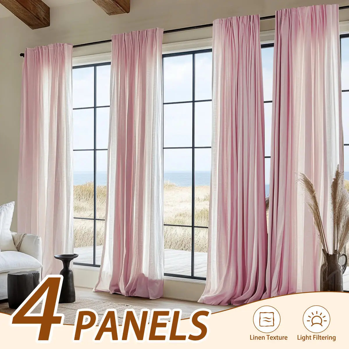 Jinchan Blend Curtains 4Pcs Set Light Filtering Rod Pocket