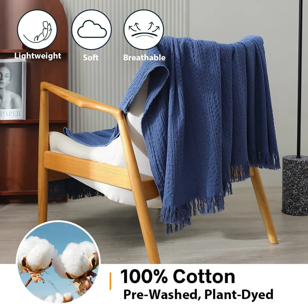 Simple Opulence Winter Cotton Throw Blanket Tassels