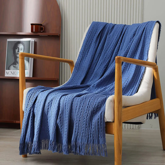 Simple Opulence Winter Cotton Throw Blanket Tassels