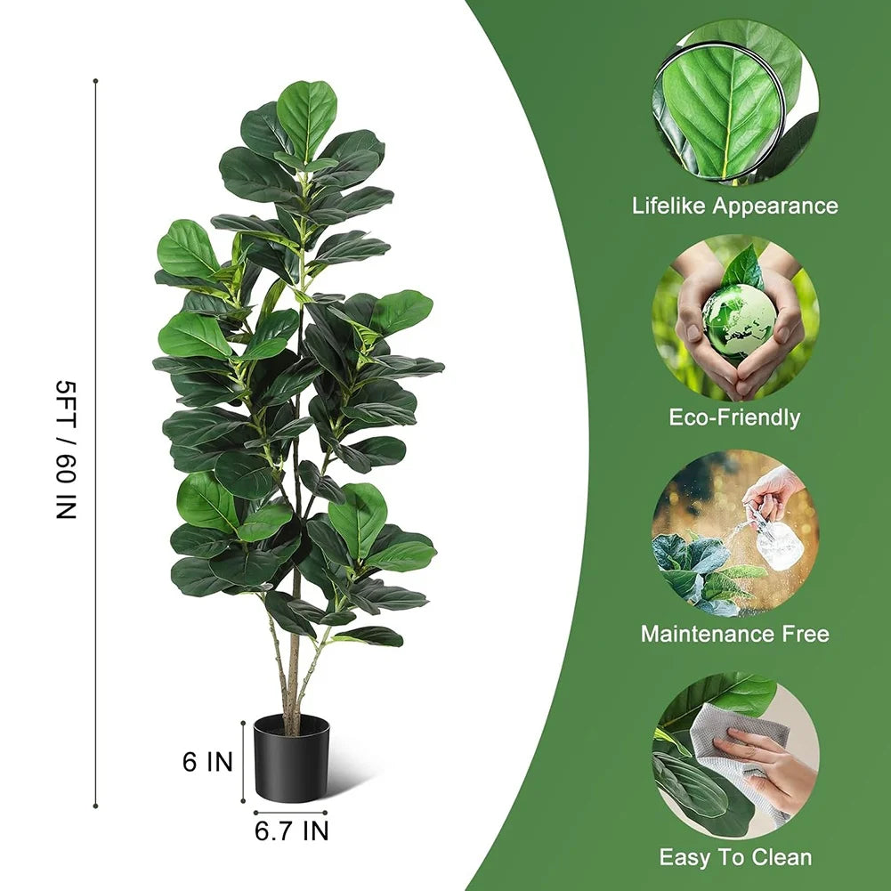 Artificial Fiddle Leaf Fig Tree FourFt FiveFt SixFt Tall Pot