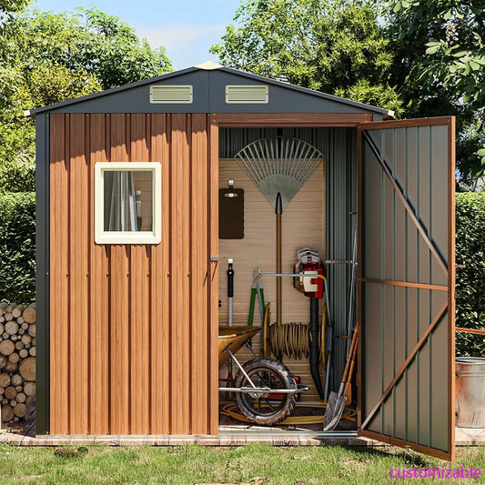 Outdoor Storage Shed 6x4 Ft, Lockable Metal Garden Shed with Window, Tool Shed Tiny House Vertical Storage Building ,Patio, Bike