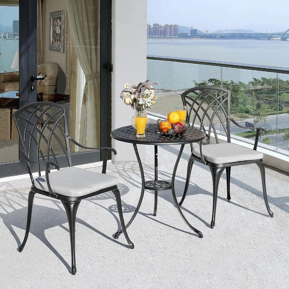Outdoor Cast Aluminum Bistro Set 3 Piece With Umbrella Hole