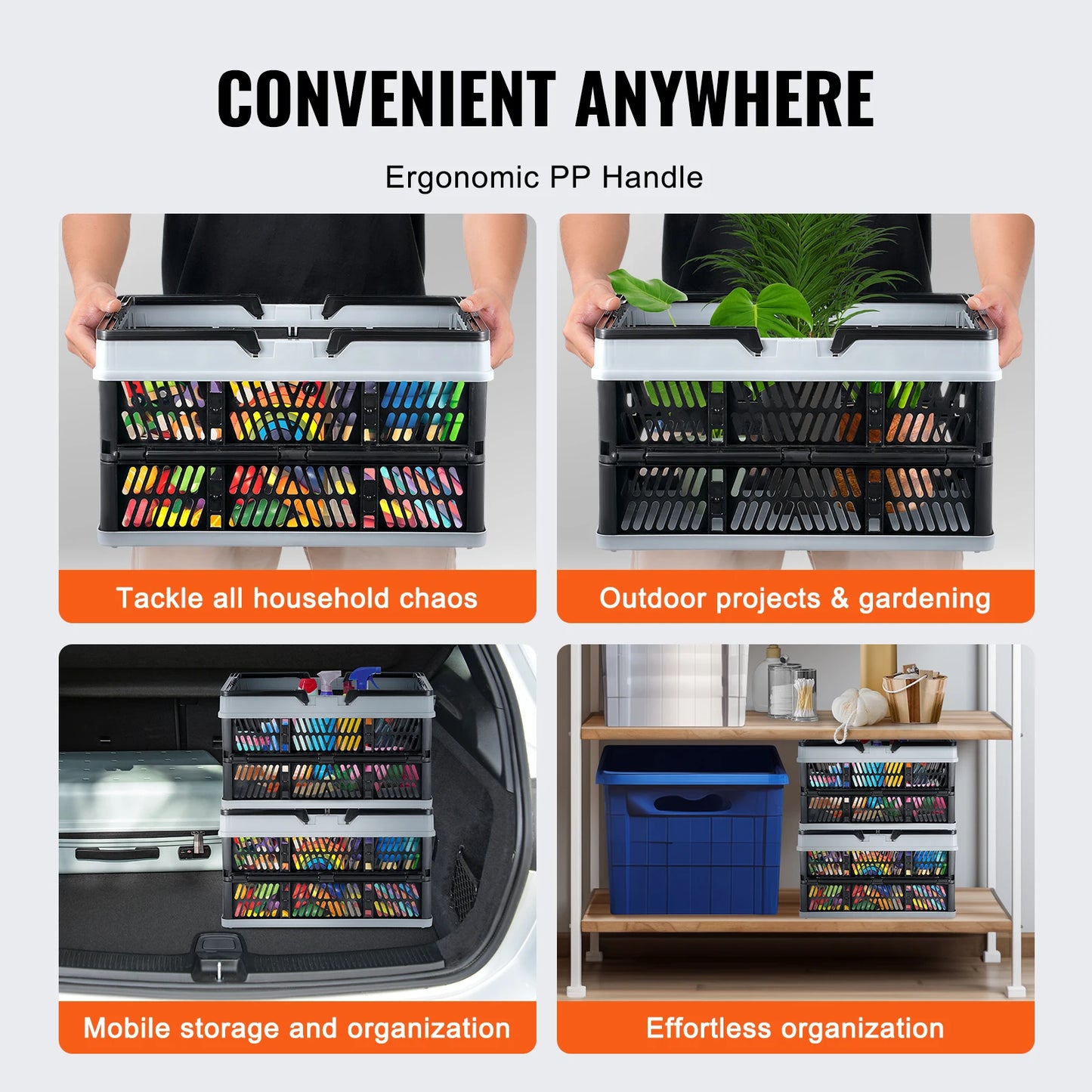 Three Pack Foldable Storage Baskets With Handles Kitchen