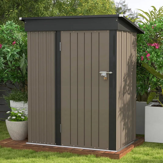 5x3 Ft Outdoor Metal Storage Shed With Sloped Roof Brown