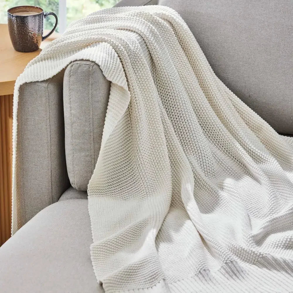 Knit Papyrus Throw Cotton Recycled Polyester Reversible Breathable 50" x 60" Unisex Gift Option