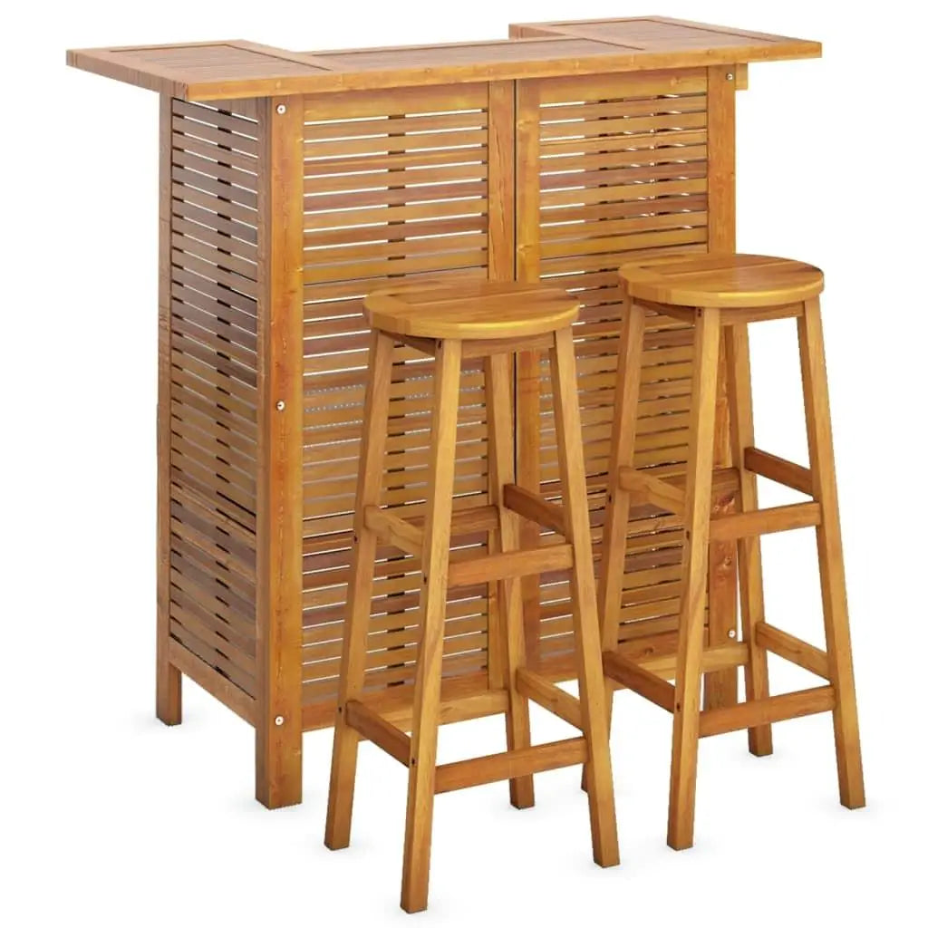 Natural Acacia Wood Garden Bar Set 3 Piece Outdoor Patio