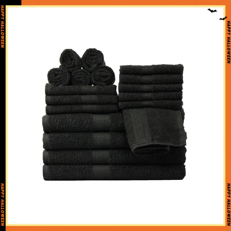 18 Piece Cotton Towel Set Black Bath Hand Towels Washcloths