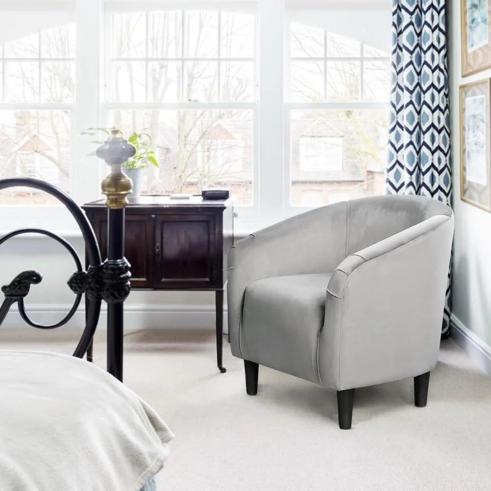 Living Room Chair, Velvet Accent Upholstered Barrel Sitting Chair with Armrest and Low Back for Bedroom