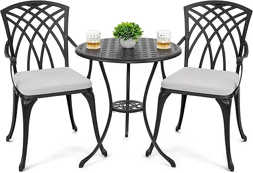 Outdoor Cast Aluminum Bistro Set 3 Piece With Umbrella Hole