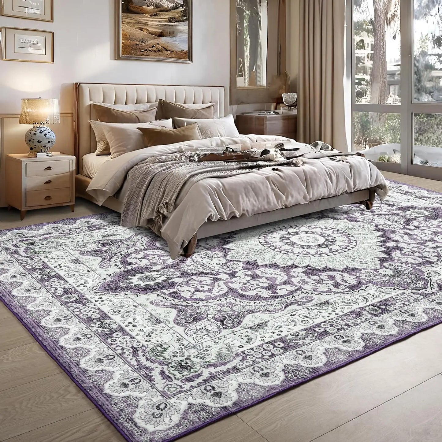 Machine Washable Vintage Area Rug Non Slip Low Pile Backing