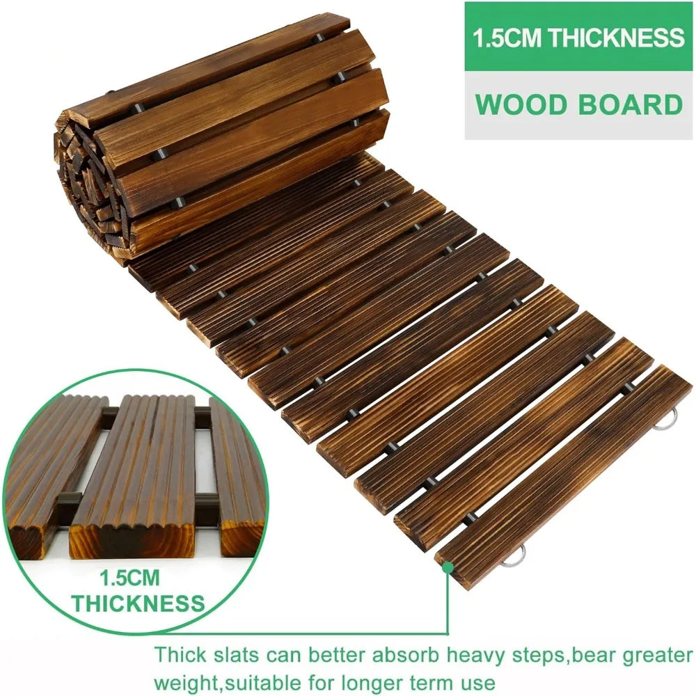 RELIANCER 8' Wooden Garden Pathway,Outdoor Roll Out Cedar Straight Walkway,Patio Path Decorative Garden Boardwalk Walkways,Weath