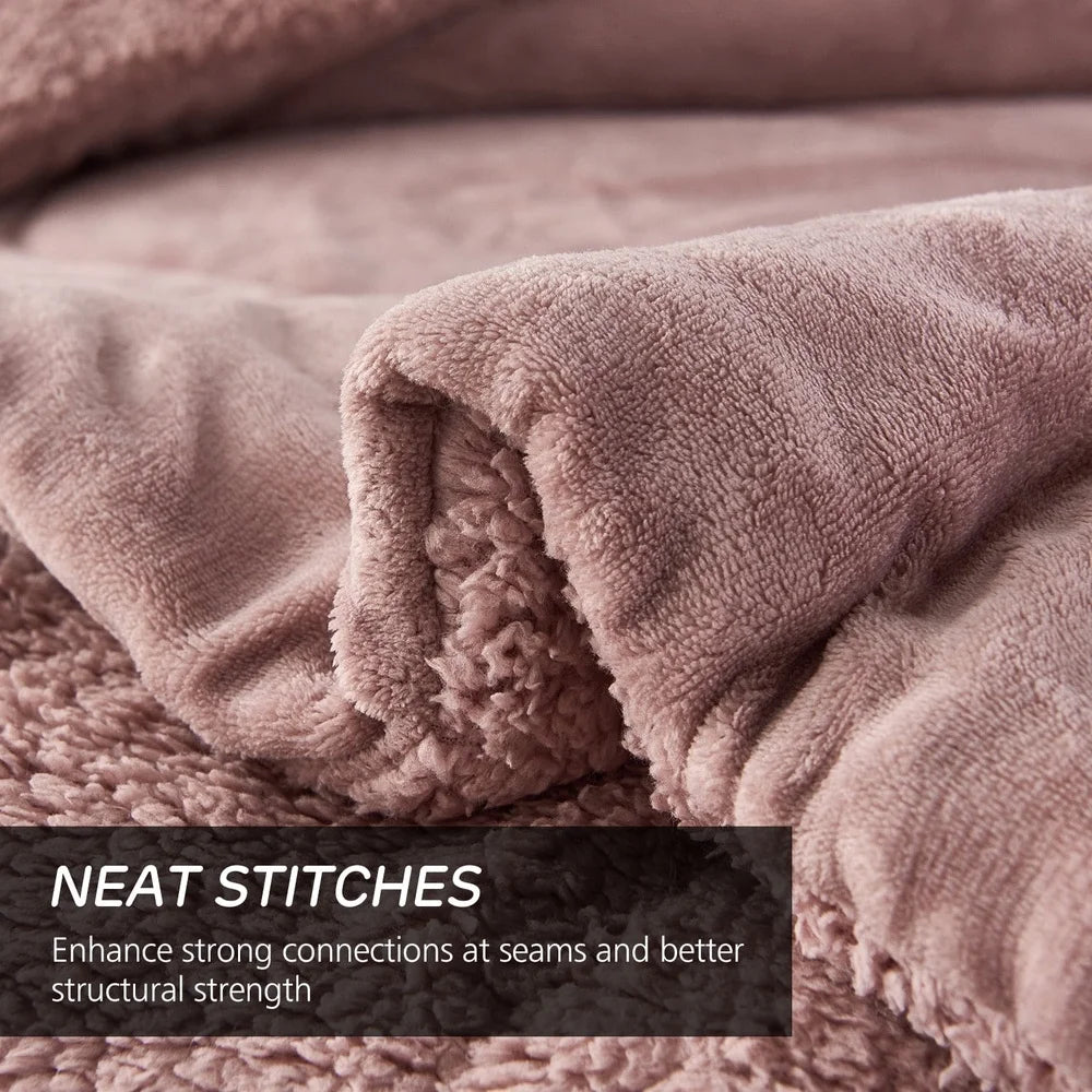 Reversible Sherpa Fleece Bed Blanket 3 Piece Set With Shams