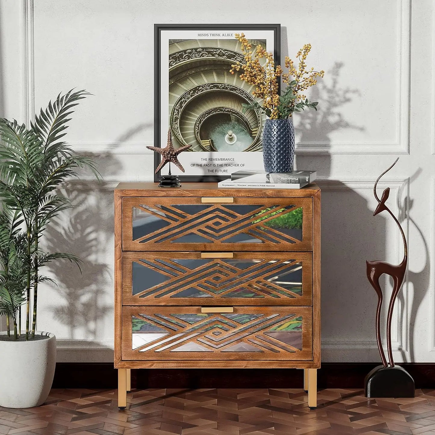 3 Drawer Dresser With Mirror Fronts Modern Farmhouse Chest