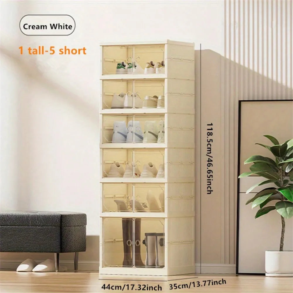 Portable Folding Shoe Organizer With Clear Door For Closet