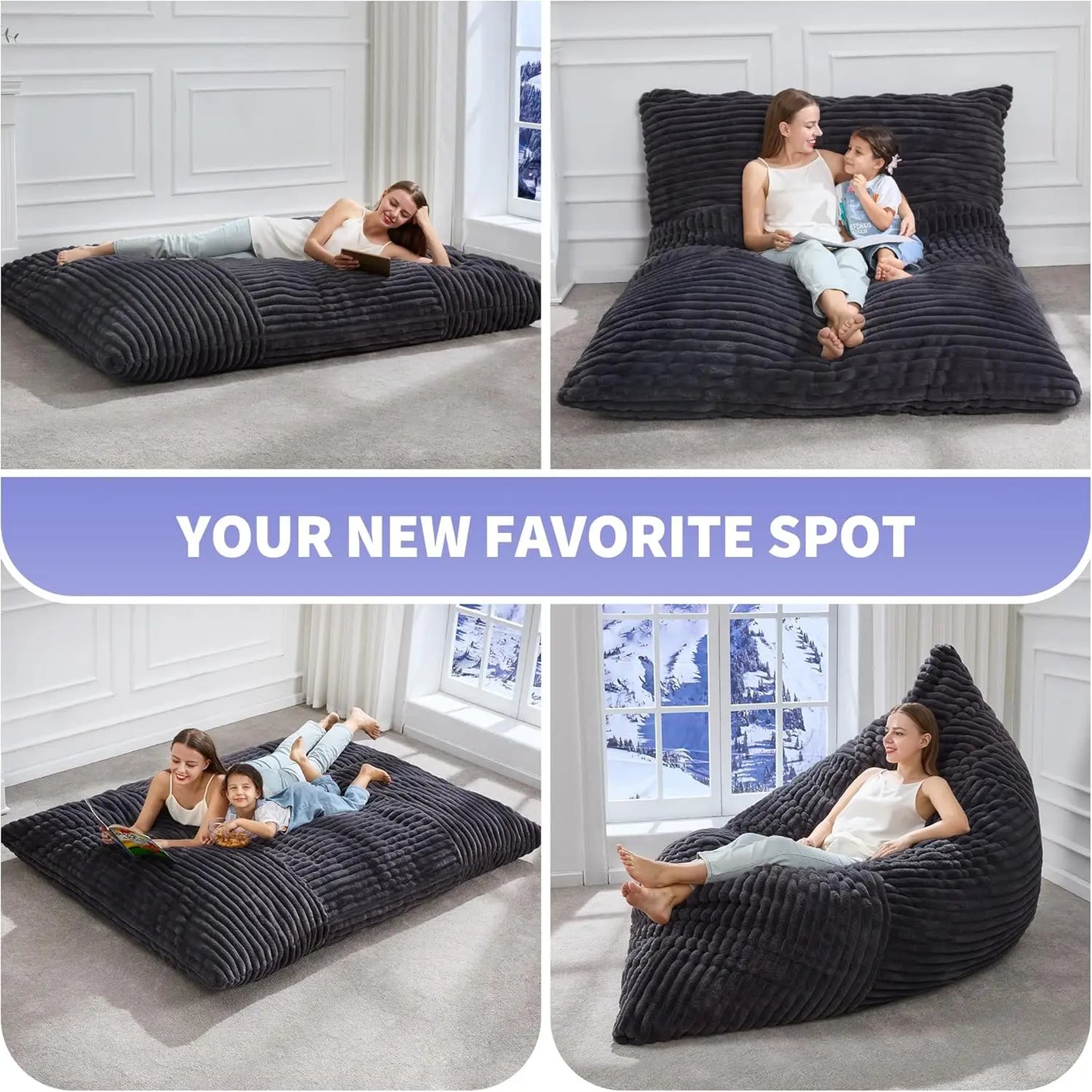 Giant 3 In 1 Bean Bag Chair With Convertible Cover Plus