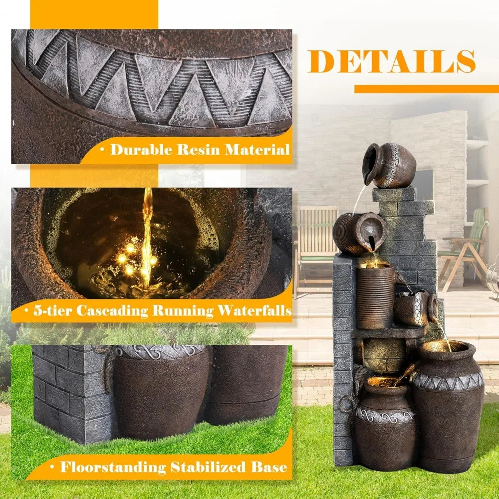 31.5" H Floor-Standing Cascading Garden Fountains, 6-Tiers Indoor/Outdoor Water Fountain with LED,Outdoor Water Fountain
