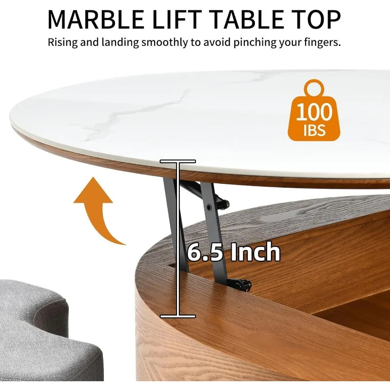 32 Round Marbling Slate Coffee Table With 3 Stools Set