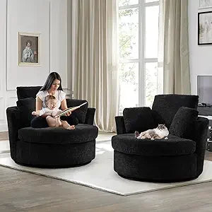 Swivel Barrel Accent Chair Set of 2, 40'' W Teddy Oversized Round Chair, 360° Rotating Modern Upholstered Armchair, Comfy Single