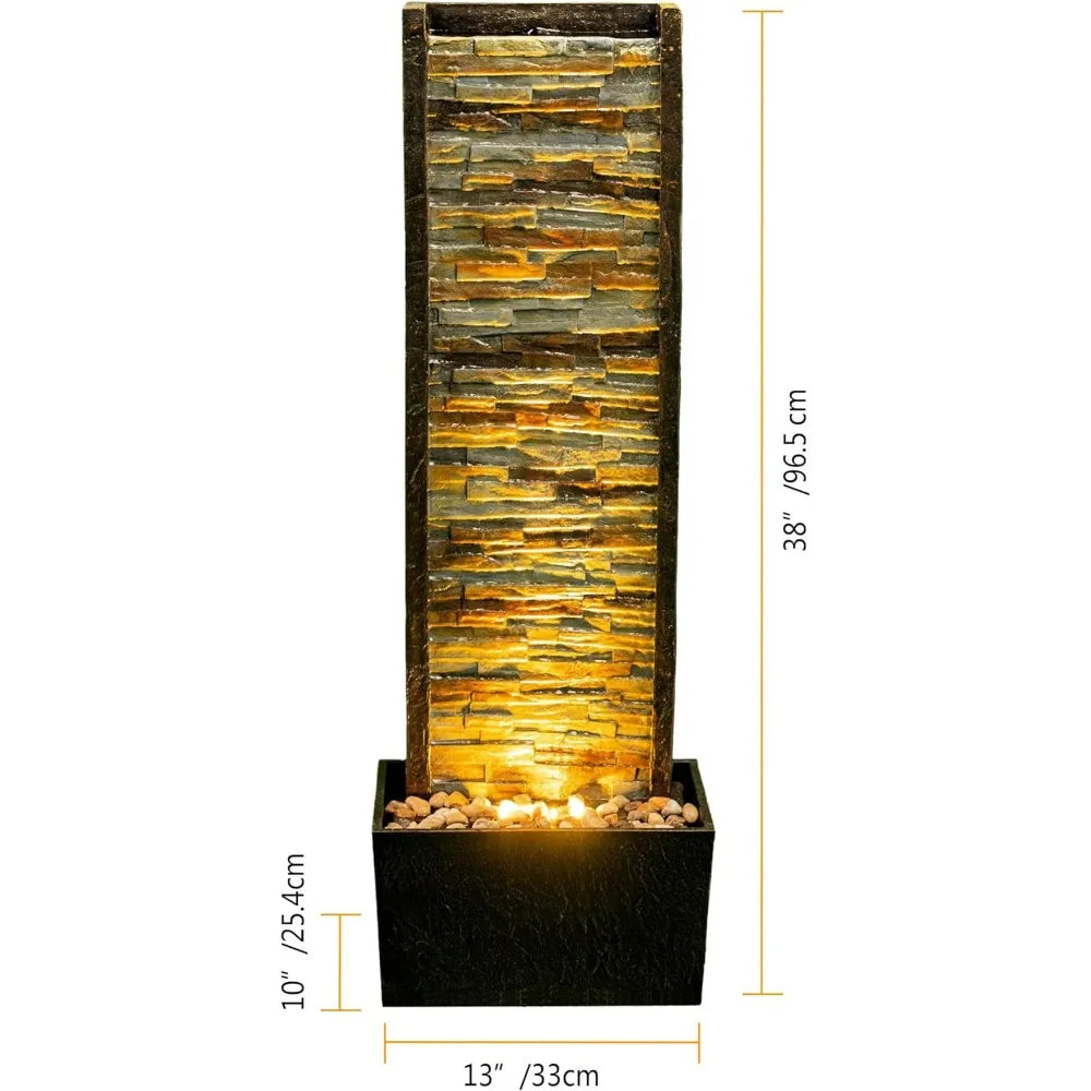 LED Illuminated Stone Cascade Waterfall Fountain Outdoor