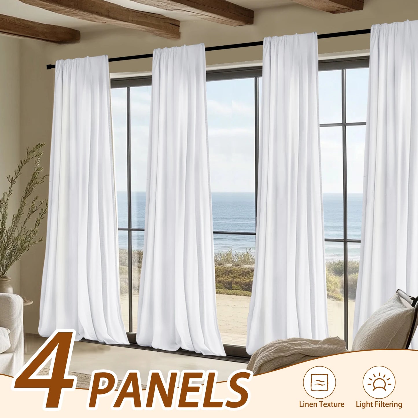 Jinchan Blend Curtains 4Pcs Set Light Filtering Rod Pocket